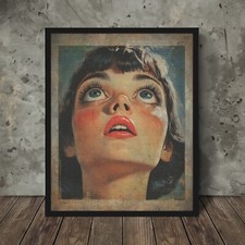 Retro Girl Wonder Wall Art, Horror Lover Portrait Painting Print, Romantic Decor picture