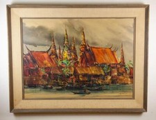 Framed Watercolor Art - 'Monsoon Season in Bangkok' by Frank M. Hamilton 29x37 picture