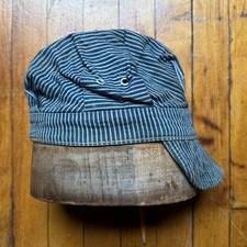 Vintage 1940s 50s Liberty Stripe Railroad Engineer Work Cap Hat Cotton picture