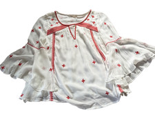 Anthropologie Floreat Adena 4 Boho Embroidered Peasant Gauze Top Bell Sleeve picture