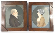 Fine Pair of Early Watercolor Portrait Paintings of a Man & Woman picture