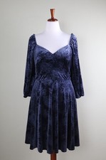 TORRID $89 Velvet Jacquard Smocked Stretch Navy A-Line Dress Size 2 US 2X picture