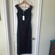 Reformation Black Cowl Neck Sleeveless Midi Sheath Knit Viscose Dress Size S picture