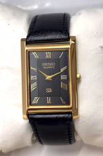 Vintage Refurbished Seiko Slim Tank Black Quartz Japan Men's Wrist Watch picture