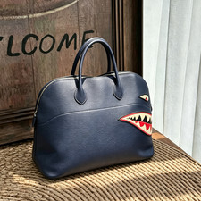 Hermès Bolide 45 Marine Silver HW Togo Leather Shark Graphic Top Handle Bag Rare picture
