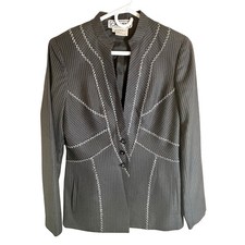 Carlisle Blazer Women 6 Gray Pinstripe Wool Silk Zig Zag Stitch picture
