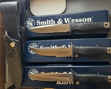 VTG 90s S&W USA Fixed Blade Knife 3pc Set Match Serial 215/500 NIB SW960 970 980 picture