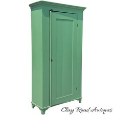 antique primitive cupboard cabinet jelly wardrobe folk art green paint  picture