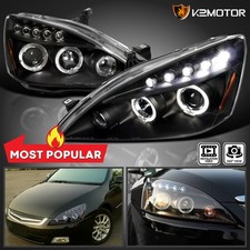 Black Fits 2003-2007 Honda Accord LED Halo Projector Headlights Lamps Left+Right picture