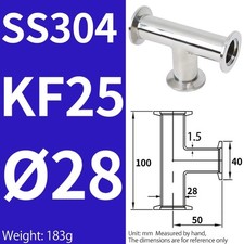 KF25  3-ways Tee Adapter all Ends Flange Vacuum Fitting 304 Stainless Steel picture