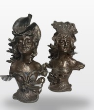 Pair Art Nouveau Spelter Busts L'Hiver L'Été Signed F. Iffland c.1900 picture