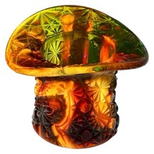 Boyd Glass Toothpick Holder Daisy Button Hat 1999 Autumn Harvest UV GLOWS OOAK picture