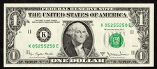 $1 1977-A FRN FANCY SERIAL NUMBER RADAR 052-55-250 Gem picture
