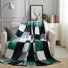Tache Plaid Patchwork Soft Fleece Flannel Tartan Throw Blanket Boho Farmhouse picture