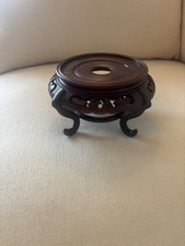 Vintage Chinese 20th C. Carved Wood Stand Openwork Ruyi 6.5