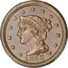 1852 1C Newcomb 11 Braided Hair Cent PCGS AU58BN (CAC) picture
