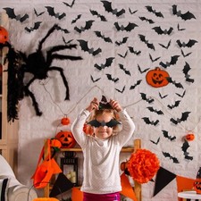 ® 140Pcs Bats Halloween Decorations Party Supplies, Realistic PVC 3D Black Scary picture