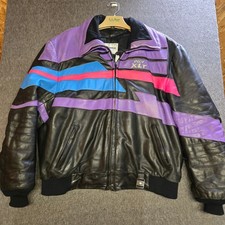 Vtg Polaris Hein Gericke Indy Leather Snowmobile Jacket Mens XLT Pink Blue 90s picture