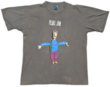 Vtg 1994 PEARL JAM Tour Shirt XL Gray FREAK Puppet 90s Grunge Faded Music Rock picture