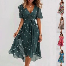 Printed Short Sleeve Dress Summer Elegant V-neck Dresses Womens Clothing picture