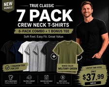 🔥 True Classic 7-Pack Crew Neck T-Shirts | Size M | + Bonus M.Green Tee picture