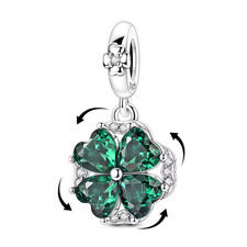 GREEN HEART 4 LEAF CLOVER LUCKY STERLING SILVER BRACELET CHARM DANGLE & PENDANT picture