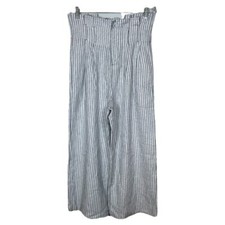 NEW  LEITH Blue White Striped Linen Blend Wide Leg Paperbag Pants        Size: S picture