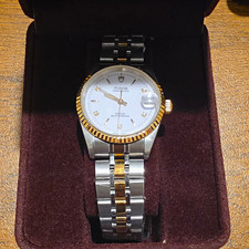 TUDOR 72033 White Prince Date Two-Tone Fluted Bezel Silver Diamond 32mm Watch  picture