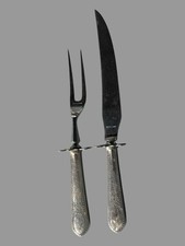 Vintage Lunt Early American Engraved  2 Piece Sterling Handled Carving Set picture