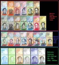 Venezuela Full Set 2 - 100,000 Bolivares, 2-500 Soberanos plus 6 newest -27 PCS picture