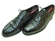 Men's 11 D FLORSHEIM Black Leather Cap Toe Brogue Oxford VINTAGE Dress Shoes picture