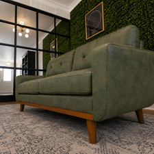 Mid-Century Modern Olive Green Tufted Loveseat Sofa 2-Seater Microsuede Couch picture