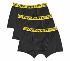 Off-White Men’s Solid Black Boxer Brief Underwear 3-Pack Yellow Logo Waistband picture