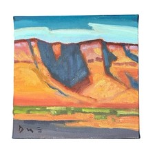 Original Landscape Painting Western Canyon Clouds Signed Impresssionist 6x6 Art picture