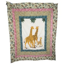 Handmade Giraffe Family Quilted Baby Blanket Floral Border Nursery 53x44 Toddler picture