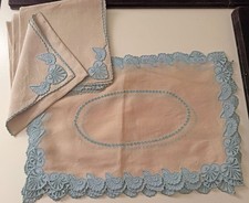 “Shell”  Blush & Blue Vintage Marghab 12 Piece Organdy Placemat Set for 6 -ZZ862 picture
