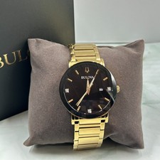 Bulova 97D116 Futuro Modern Black Dial Gold Strap New Men's Quartz Watch 42MM picture