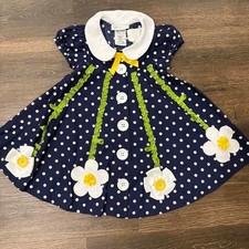 Bonnie Jean Dress Girls 2T Navy Polka Dot Floral NWT picture