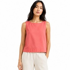 Bella Dahl Boatneck Split Back Blouse Coral Pink Tencel Tank Top Size M NWT picture