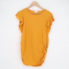 BHome Maternity Mustard Yellow Ruched Side Ruffle Cap Sleeve Top Medium picture