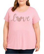 LARACE Womens Pink 2X Short Sleeve Shirt Round Neck Tunic Flowy Flare Love picture