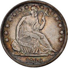1866-P 50C Liberty Seated 1/2 Dollar Motto NGC XF40 Key PQ Low Mintage Type Coin picture