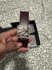 Loewe Women’s Burgundy Fashion Belt Gold Logo Buckle Adjustable Size 76 picture