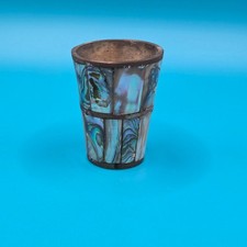 VTG Mexican Laton Plateado Brass Abalone Inlay Shot Glass Mexico Cordial Cup picture