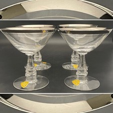 Tiffin Glass Brookmar Platinum Champagne/Tall Sherbet 4pc Set 1952-1971 USA 4.5t picture
