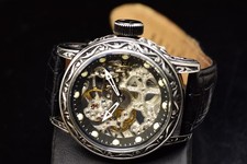 RARE Invicta Vintage Mechanical Black Skeleton Dial Black Tone Men's Watch 52mm picture