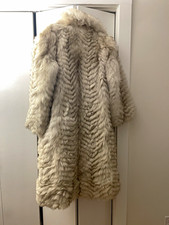 Vintage SAGA FOX Genuine Fox Fur Coat Full Length Chevron Ivory Cream picture