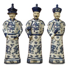 US Seller - Blue and White Porcelain Qing Emperor Chinese Figurine Set picture