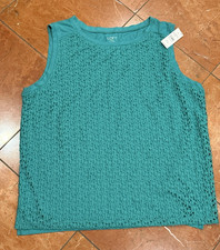 ANN TAYLOR LOFT TEAL GREEN LACE OVERLAY Blouse SHORT SLEEVE TOP Women XL NEW NWT picture