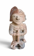 Vintage Mesoamerican Style Clay Figurine Mexican Folk Art Pre-Columbian Pottery picture